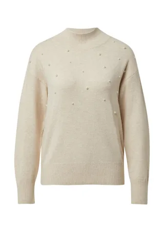 s.Oliver Red Label - Strickpullover mit Stehkragen und Schmuck-Perlen beige - Gr. - 34