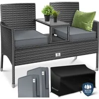 KESSER Gartenbank, Polyrattan Gartenbank 2-Sitzer Bank mit integriertem Tisch