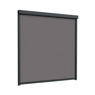 Außenrollo 2m breit, Kasten 95 x 95 mm, Anthrazitgrau RAL 7016, 2000 x 2000 mm, Tuch Dunkelgrau lichtdurchlässig, individuell konfigurieren