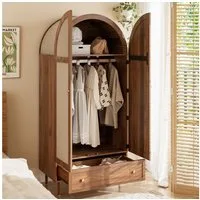 STILVORA Kleiderschrank Kleiderschrank mit Stofftüren&Schublade,Garderobe in Walnussoptik (Garderoben-Set, 1-St., Walnussoptik) Stofftüren, Schublade