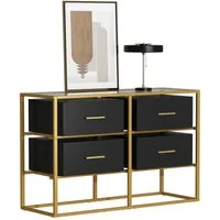 FUFU&GAGA Kommode Glas-Sideboard, Kommode, Schwarz-Gold, MDF & Glas, 100x35x65 cm