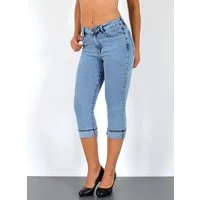 ESRA Caprijeans High Waist Capri Jeans Damen bis Übergröße Plus Size Große Größe C15 High Waist Capri Jeans Damen Stretch 3/4 Jeans Shorts Damen Capri Hose