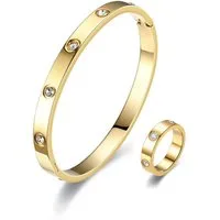 ROUGEMONT Schmuckset Damen Schmuckset Hochglanz Armreif und Ring 18K Gold Wasserfest, Wasserfest