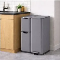 HTI-Living Mülleimer Edelstahl mit 3 Behältern Grau, 3 in 1