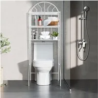 JEOBEST Badregal 3-stöckiges Toilettenregal, Waschmaschinenregal, Metall Standregal, 62x34x177cm