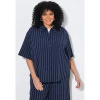 Ulla Popken Hemdbluse Jerseybluse Streifen Hemdkragen Halbarm
