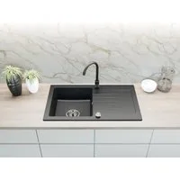 Faizee Möbel Granitspüle Granitspüle Küchenspüle mit Siphon und Armatur Spülbecken 75x45, Eckig