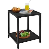 Yaheetech Gartentisch Doppelschichtiger Beistelltisch aus Pulverbeschichtetem Metall, Balkontisch Beistelltisch aus Latten Quadratischer Kaffeetisch