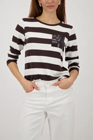 monari - Sweatshirt mit Streifen dark chocolate ringel - Gr. - 36