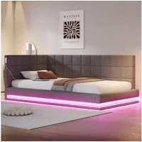 Flieks Polsterbett, Leinen Daybett Tagesbett Schlafsofa 90x200cm mit LED und USB Aufladen
