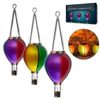 Northpoint LED Solarleuchte Heißluftballon 3er-Set Flammeneffekt Dämmerungssensor