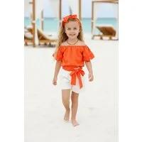Parla Kids Shirt & Shorts Orangenes Shirt, weiße Jeans Shorts und Haarband im Set