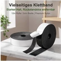 SURFOU Klettband Klettband selbstklebend extra stark 12m x 50mm Haushalt Büro