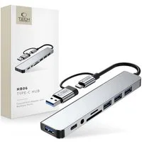 TECH PROTECT Tech Protect HB06 HUB Adapter 8in1 USB-C USB2.0 USB3.0SD TF USB-Adapter