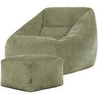 icon Sitzsack Riesen Sessel aus Cord Flauschig „Natalia" mit Hocker (Spar-Set, 1 x Sitzsack-Sessel, 1 x Fußhocker), Sitzsack XXL, Made in Germany, für Erwachsene & Kinder, für Wohnzimmer