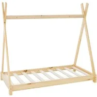 ML-DESIGN Spielbett Hausbett Tipi Zeltbett inkl. Lattenrost Bodenbett Kinder Himmelbett, Abenteuerbett zum Spielen Zelt Kinderbett Kiefer Bettenhaus Bett Natur