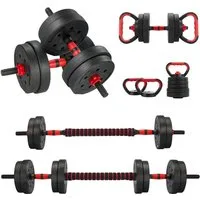TEENO Hantel-Set 6‑in‑1‑Hantel‑Set für Heim‑Fitness, Verstellbare Gewichte, 15 kg, mit Kugelhanteln, Langhanteln, Liegestütz-Rack