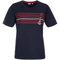 modAS T-Shirt 46113 Damen Kurzarmshirt mit Anker-Streifen-Print - Maritimes Rundhalsshirt