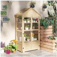 Outsunny Hochbeet Frühbeet aus Holz Abschließbar Gewächshaus Treibhaus mit 4 Ebenen (Anzuchtbeet, 1 St., Frühbeetkasten), für Garten, Balkon, Natur, 100 x 56,5 x 178 cm
