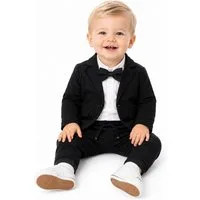 Lorey Medtec Anzug 4-teilig Baby Jungen Taufanzug, Festanzug 4-teilig Schwarz Weiß (Jacke + Hose + Hemd + Fliege)