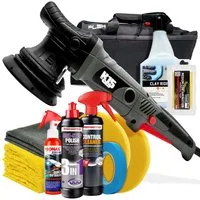 Garage Freaks Exzenter Poliermaschine Auto Politur Set PLSH H15, 15mm Hub, 125mm Stützteller + Versiegelung, 2100 min. U/min, 5000 max. U/min, (Spar-Set), Politur + Control Cleaner + Reinigungsknete + Clay Rider