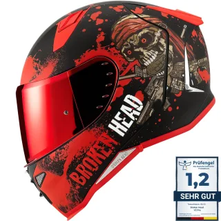 Broken Head Jack S. V2 Pro Rot Integralhelm + Visier Rot Verspiegelt