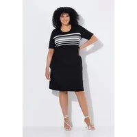 Ulla Popken Minikleid Jerseykleid Streifeneinsatz Rundhals Halbarm