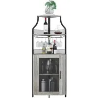 GarveeMore Eckschrank 5-stöckiges mit Glasständer und verstellbaren Regalen,47x32x154cm industrielles Eckschrank,Weinschrank mit Türen aus Metallgitter fürbar