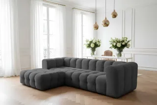 Ecksofa Designersofa SOLVIE in Stoff Moly Anthrazit Ottomane Links
