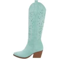 Ital-Design Elegante Damen-Cowboystiefel mit Durchbrüchen und Blockabsatz Westernstiefel (83592556) Blockabsatz Western- & Bikerstiefel in Hellgrün