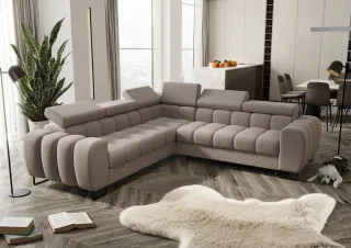 Ecksofa Schlafsofa BASTIEN in Stoff Gemma Aschgrau Seite Universal