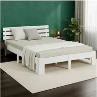 Homestyle4u Massivholzbett 90x200 120x200 140x200 160x200 180x200 Doppelbett Kopfteil Lattenrost (Set, mit Lattenrost, Weiß), 180x200, modern, stabil