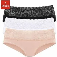 Vivance by Lascana Slip (3er-Pack) aus elastischer Baumwolle mit floraler Spitze