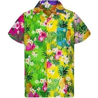 King Kameha Hawaiihemd Pineapple Flowers Funky Hawaii-Hemd Kurzarm Front-Tasche Unisex