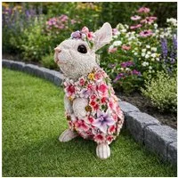 Online-Fuchs Gartenfigur süßer Blumenhase für außen - Deko Figuren Frühling, Sommer, (19 oder 25 cm hoch), aus langlebigem Kunstharz gefertigt, wetterfest - 19 bis 25 cm groß