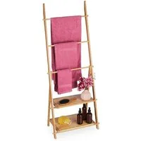 relaxdays Handtuchhalter Handtuchleiter mit 2 Ablagen