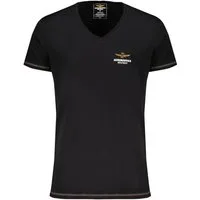 Aeronautica Militare Boxershorts Schwarzes Herren T-Shirt mit V-Ausschnitt und Details, erweiterbar