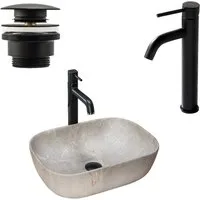 wohnwerk.idee Aufsatzwaschbecken Waschbecken Naturstein Beton Stein Optik Livia Beige Grey Stone