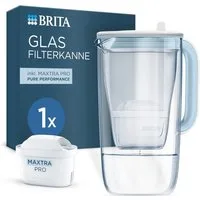 BRITA Wasserfilter Kanne Glas hellblau 2,5L inkl. 1 MAXTRA PRO Pure Performance Kartusche, Premium Kanne aus Glas filtert Verunreinigungen, Kalk, Metalle & mehr