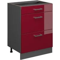 Vicco Unterschrank R-Line, Rot Hochglanz/Anthrazit, 60 cm mit Schubladen, ohne Arbeits... (1-St)