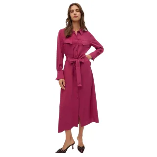 Vero Moda - "Olla" Midi Hemd Kleid für Damen, Mit Kragen (Pflaumenrot)
