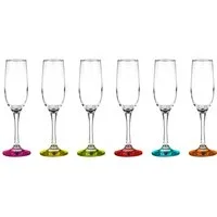 Sendez Sektglas 6 Sektgläser mit farbigem Fuß 200ml Sektkelche Proseccoglas