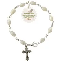 Kassis Geschenkartikel Armband mit ovalen Perlmutt-Perlen Gebetskette Talisman Glücksbringer, handgefertigt in Bethlehem, Geschenk zu Kommunion Taufe Firmung