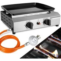 TLGREEN Camping-Gasgrill,Tischgasgrill mit Gusseisenplatte, Tragbarer Camping Grill mit 2/3 Brennern, Ideal für Balkon, Garten, Picknick & Outdoor BBQ