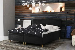 Boxspringbett Schlafzimmerbett Sileno 160x200cm in Stoff Riviera Schwarz