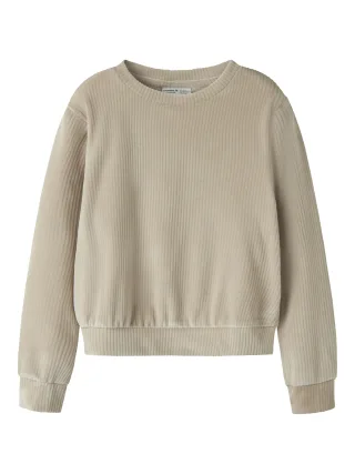 NAME IT - NKFVELOA LS VELVET SHORT TOP Cement - Gr. - 146/152