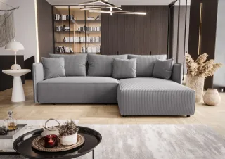 Ecksofa Schlafsofa EVORA Stoff Poso Blaugrau Ottomane Rechts