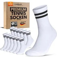 sockenkauf24 Tennissocken Herren Sportsocken Premium Retro Crew Socken mit Komfortbund (12-Paar) verstärkte Ferse & Fußspitze, gepolsterte Sohle, gekämmte Baumwolle