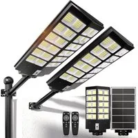 Rhein Beleuchtung LED Solarleuchte 3000W LED Solarleuchten für außen als hängendes Spotlight, Solarlampen für außen mit Timer, perfekt für Garten, Hof und Einfahrt, LED fest integriert, 7000K kaltweiß, 120000 lm, IP67 wasserdicht mit Bewegungsmelder,
