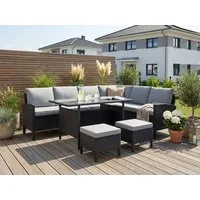 KONIFERA Gartenlounge-Set Manhatten, Gartenmöbel Set, (Set, 18-tlg., Ecklounge, Tisch 66x120x74 cm, 2 Hocker, inkl. Auflagen), Stahl/Polyrattan
